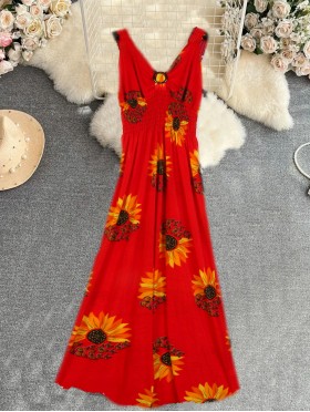 Sunflower V -Neck Sleeveless Summer Dress